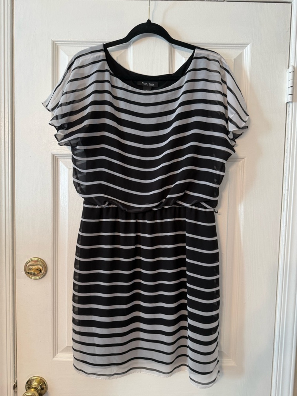 White House Black Market Black and White Striped Midi Dress